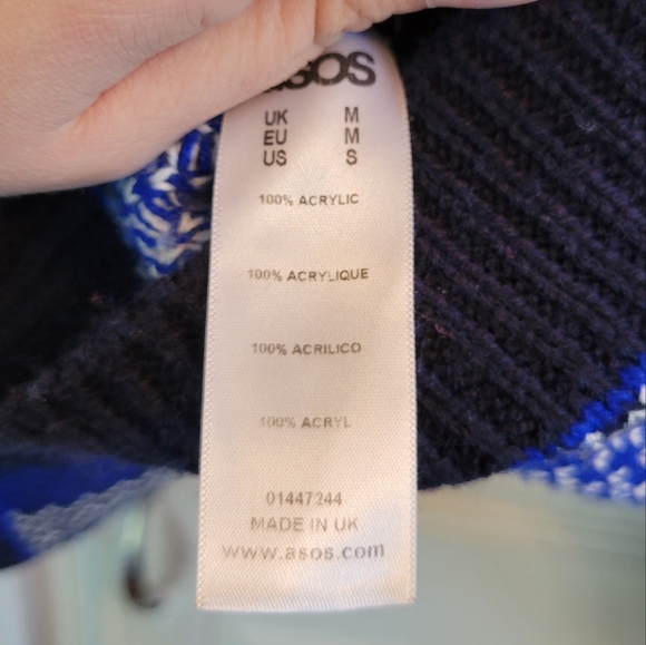 ASOS Blue Black White Plaid Knit Sweater - Picture 5 of 5